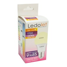 ლედ ნათურა Ledolet 20w E27 4000K LED bulb