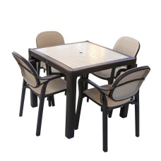 პლასტმასის მაგიდა 4 სკამით ZER 90*90 მუქი ყავისფერი CT037B CT068B
