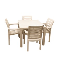 პლასტმასის მაგიდა 4 სკამით ZER 90*90 კაპუჩინო CT068CA CT012C