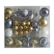 ნაძვის ხის აქსესუარი ბურთულა MH-26395 36ც ნაცრისფერი, ოქროსფერი, თეთრი