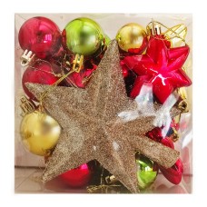 ნაძვის ხის აქსესუარი ბურთულა MH-26405 30ც ოქროსფერი, წითელი, მწვანე