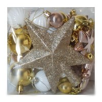 ნაძვის ხის აქსესუარი ბურთულა MH-26406 30ც ოქროსფერი, ღია ოქროსფერი თეთრი