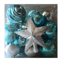 ნაძვის ხის აქსესუარი ბურთულა MH-26417 31ც ცისფერი, ვერცხლისფერი