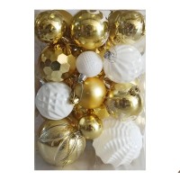 ნაძვის ხის აქსესუარი ბურთულა MH-26423 34ც ოქროსფერი, თეთრი