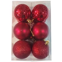 ნაძვის ხის აქსესუარი ბურთულა MH-26453 6სმ 12ც წითელი