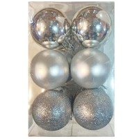 ნაძვის ხის აქსესუარი ბურთულა MH-26454 6სმ 12ც ვერცხლისფერი