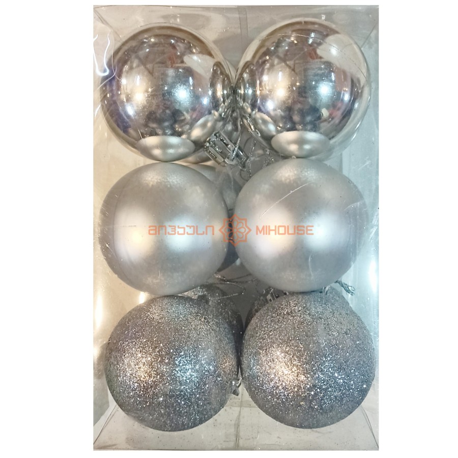 ნაძვის ხის აქსესუარი ბურთულა MH-26454 6სმ 12ც ვერცხლისფერი