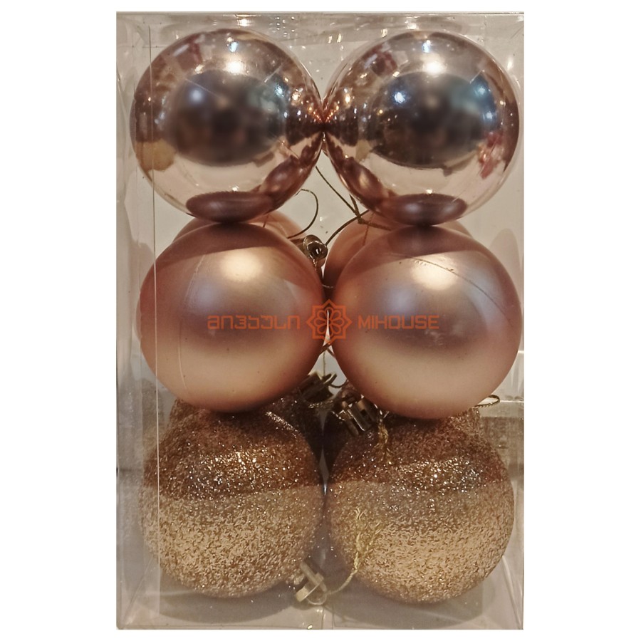 ნაძვის ხის აქსესუარი ბურთულა MH-26459 6სმ 12ც ღია ოქროსფერი