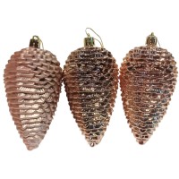 ნაძვის ხის აქსესუარი გირჩი MH-26483 7x13სმ 3ც ღია ვარდისფერი