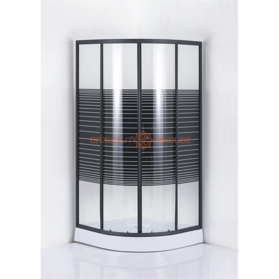 საშხაპე კაბინა პადონით ოვალური 8120E 90X90X194 შავი პროფილებით დეკორატიული შავი ხაზებით