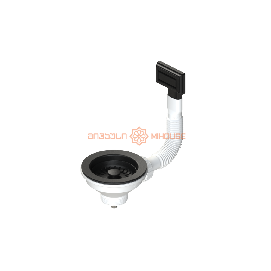 სამზარეულოს სიფონის თავი G1½ ხრახნით,  მართკუთხედი გადამსვლელით, შავი L.B. PLAST