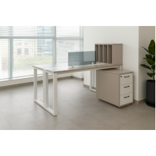 საოფისე მაგიდა, 2 ადამიანისთვის, ეკოლოგიურად სუფთა დაფა, 150*140 სმ, 2 კარადით MH-33928