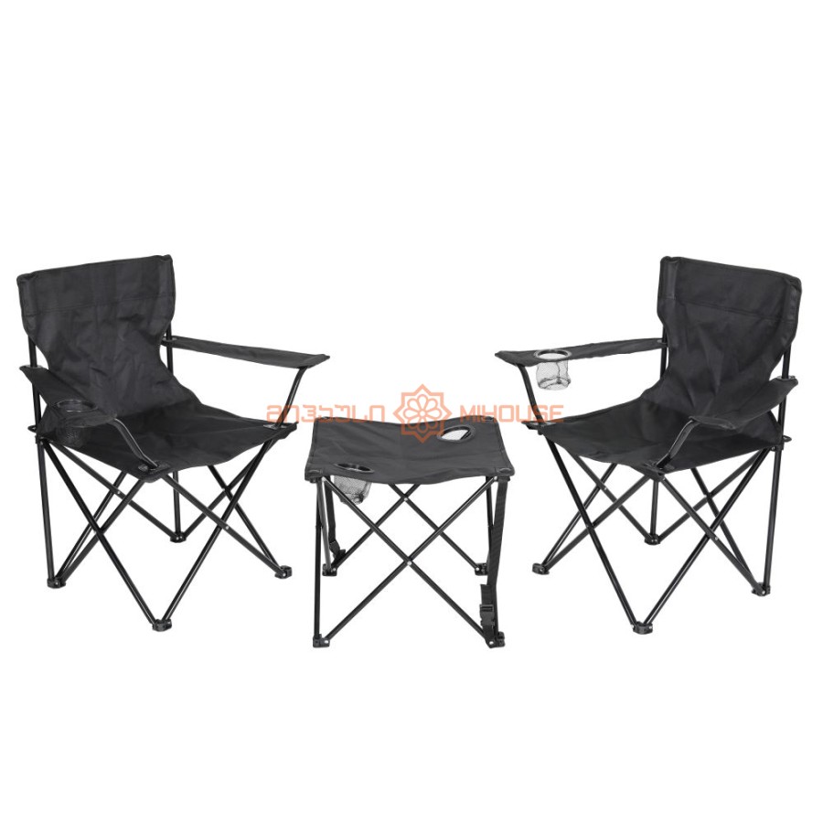 ნაჭრის დასაკეცი მაგიდა 2 სკამით ჩანთით GB-GM3145 შავი 