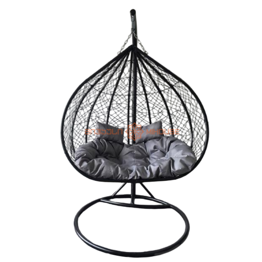 საქანელა-სავარძელი ორადგილიანი GB-1144 შავი ნაცრისფერი ბალიშით