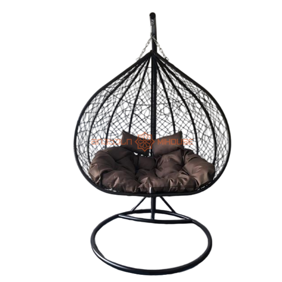 საქანელა-სავარძელი ორადგილიანი GB-1144 ყავისფერი ყავისფერი ბალიშით